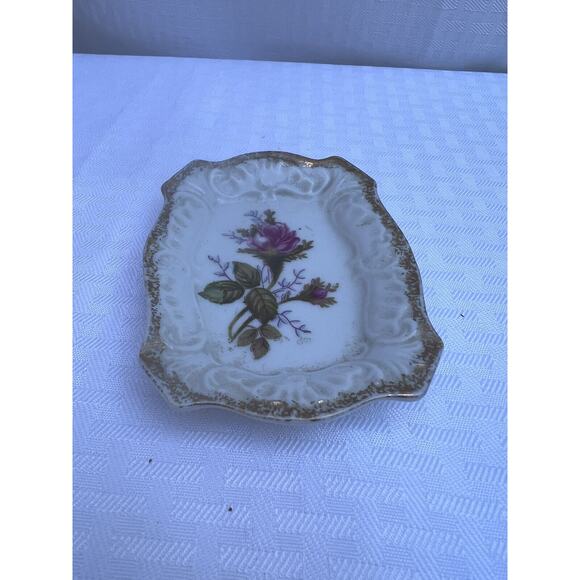Vintage Del Mar Trinket Dish / Ashtray Gold Rose Floral Japan Art Porcelain - Picture 2 of 10